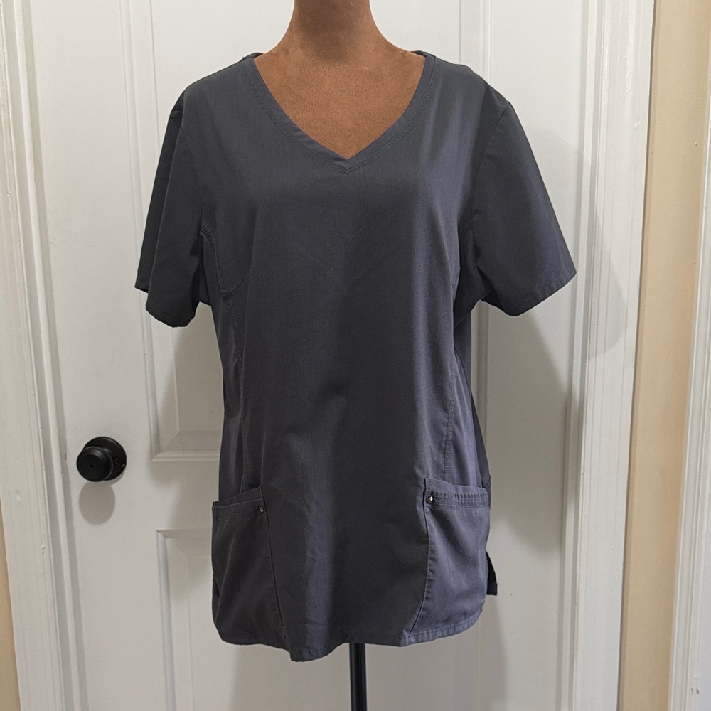 Healing Hands Charcoal V-Neck Short Sleeve Scrub Top